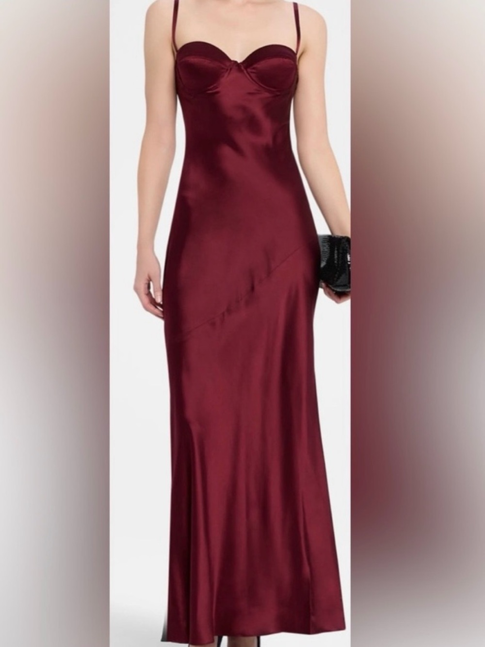 L’AGENCE Elegant Burgundy Satin Slip Dress with Sweetheart Neckline